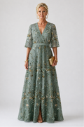 Kurzärmliges Maxikleid mit Blumenmuster und V-Ausschnitt