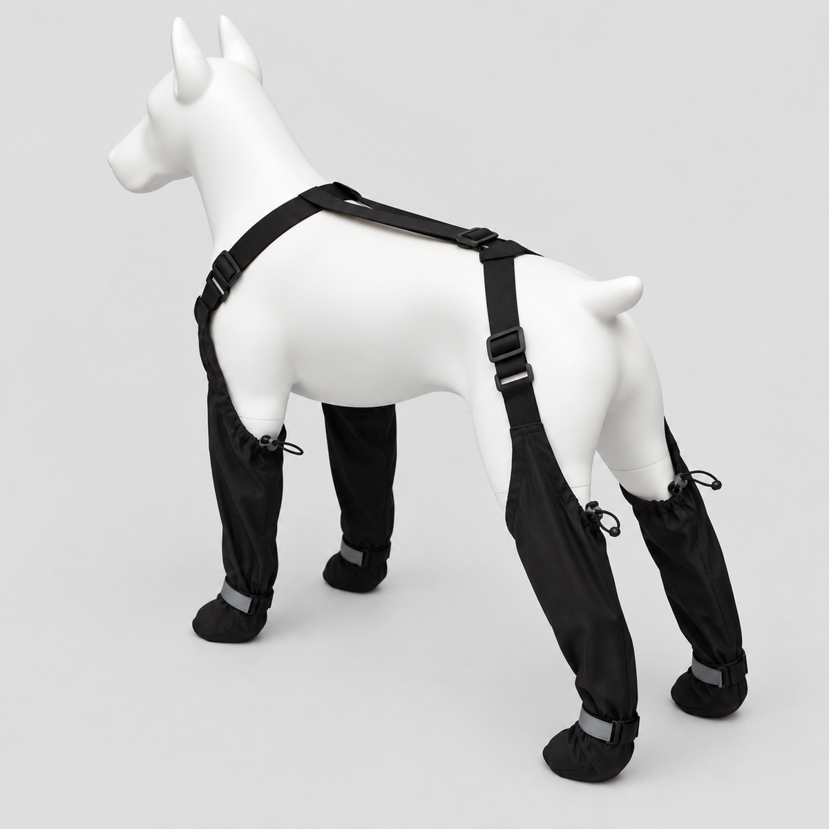 Hundestiefel mit Geschirr, Schwarz, Reflektierend für sicheren Halt