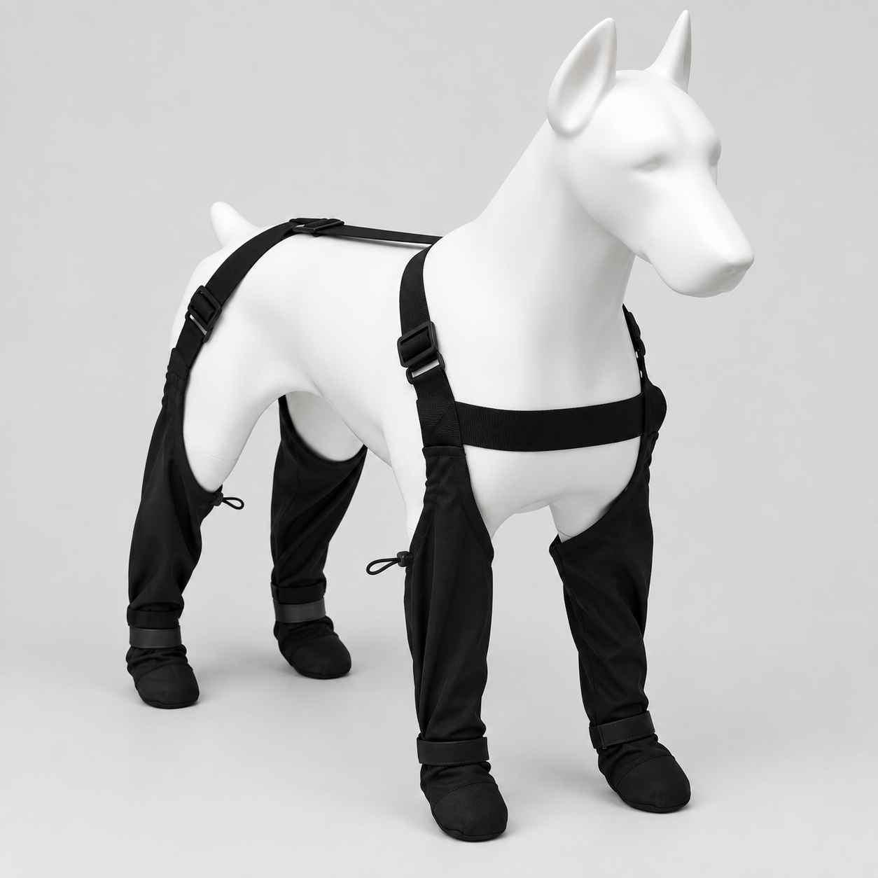 Hundestiefel mit Geschirr, Schwarz, Reflektierend für sicheren Halt