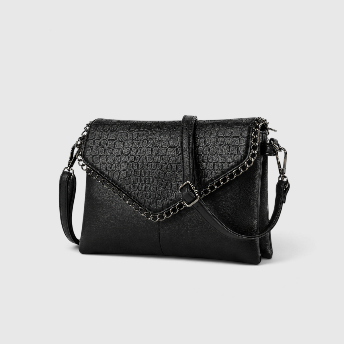 Schwarze Crossbody-Tasche mit Kettendetail – Stilvoll & vielseitig