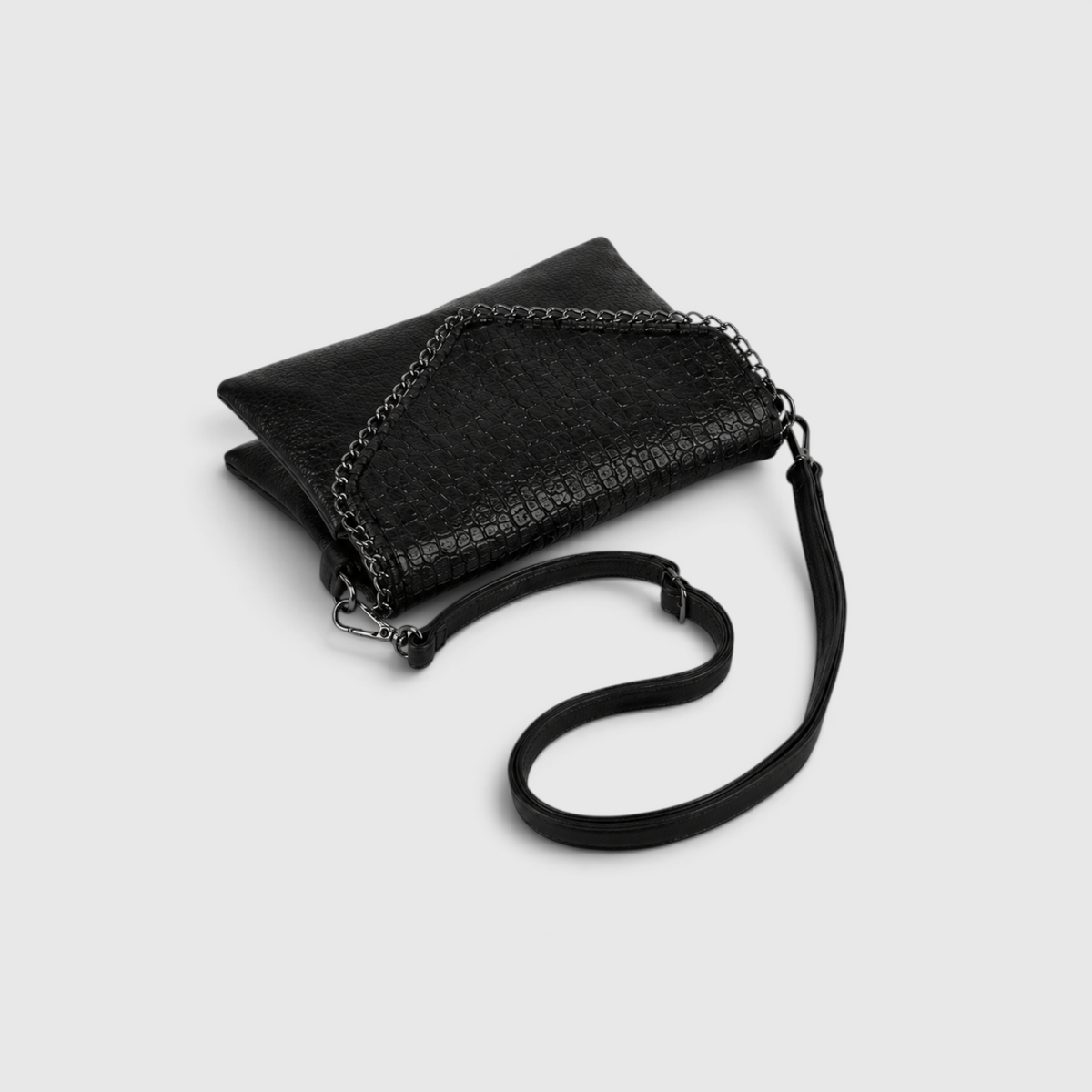 Schwarze Crossbody-Tasche mit Kettendetail – Stilvoll & vielseitig