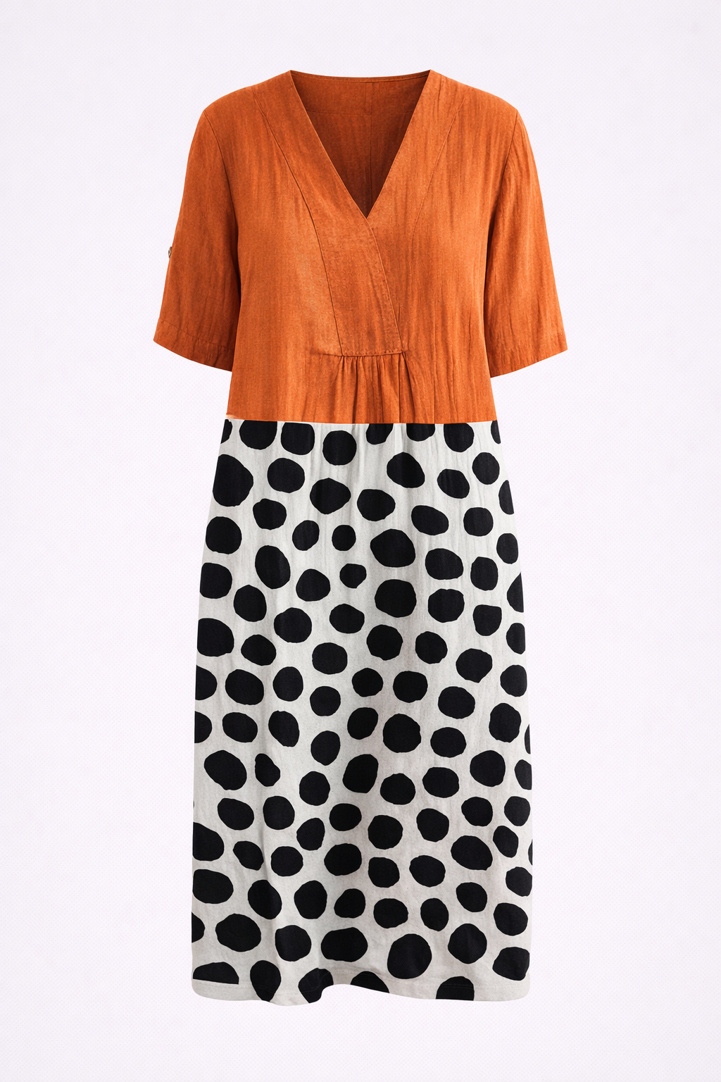 Maëlle - Orange gestreiftes Kleid mit bunten Punkten für einen verspielten und stilvollen Look