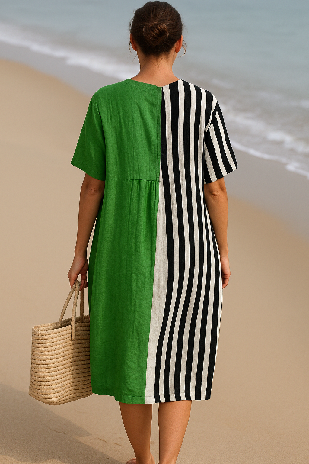 Iris | Elegantes dunkelgrünes Kleid mit stilvollen schwarzen Streifen
