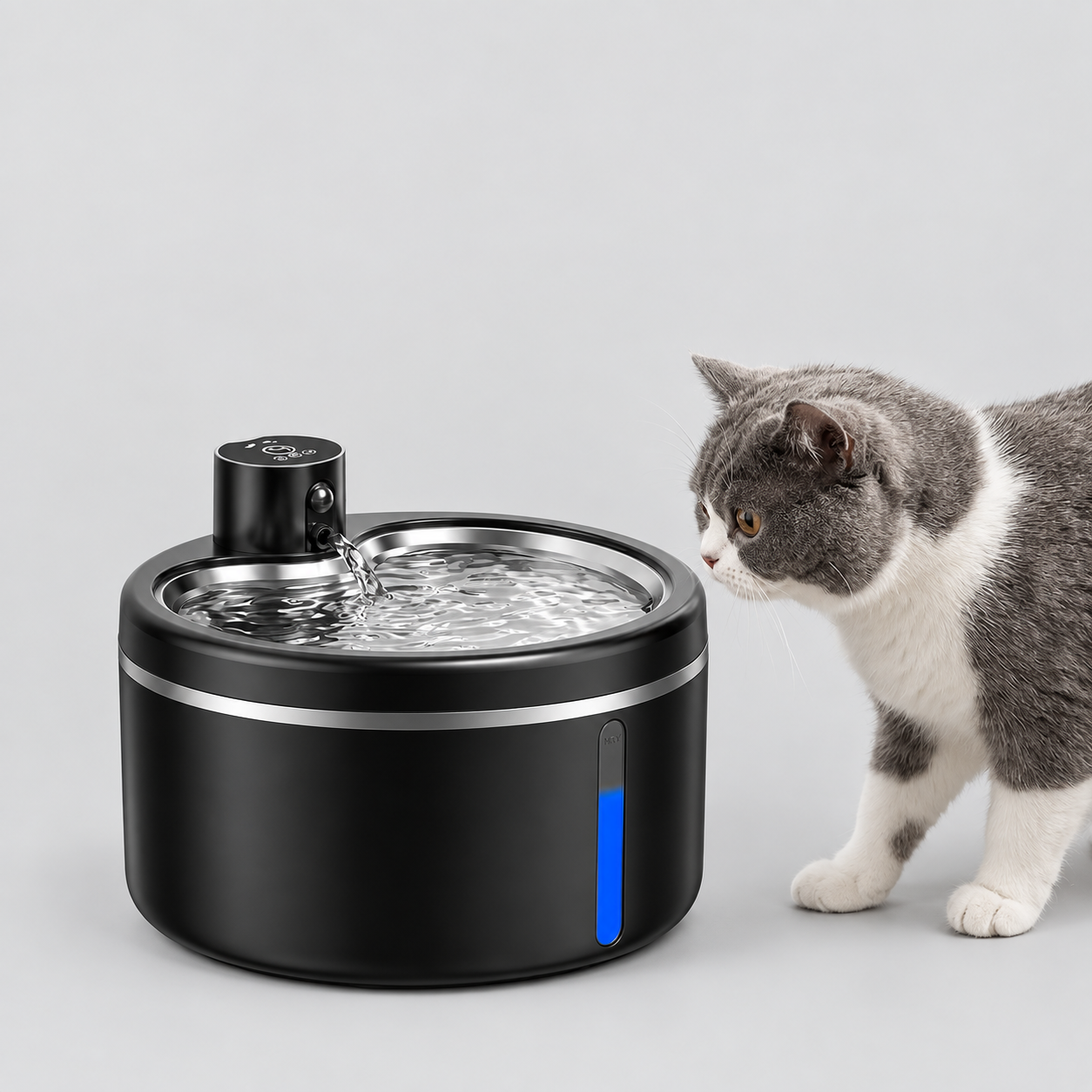 Trinkbrunnen Edelstahl für Katze & Hund - Akku betrieben, mit Sensor