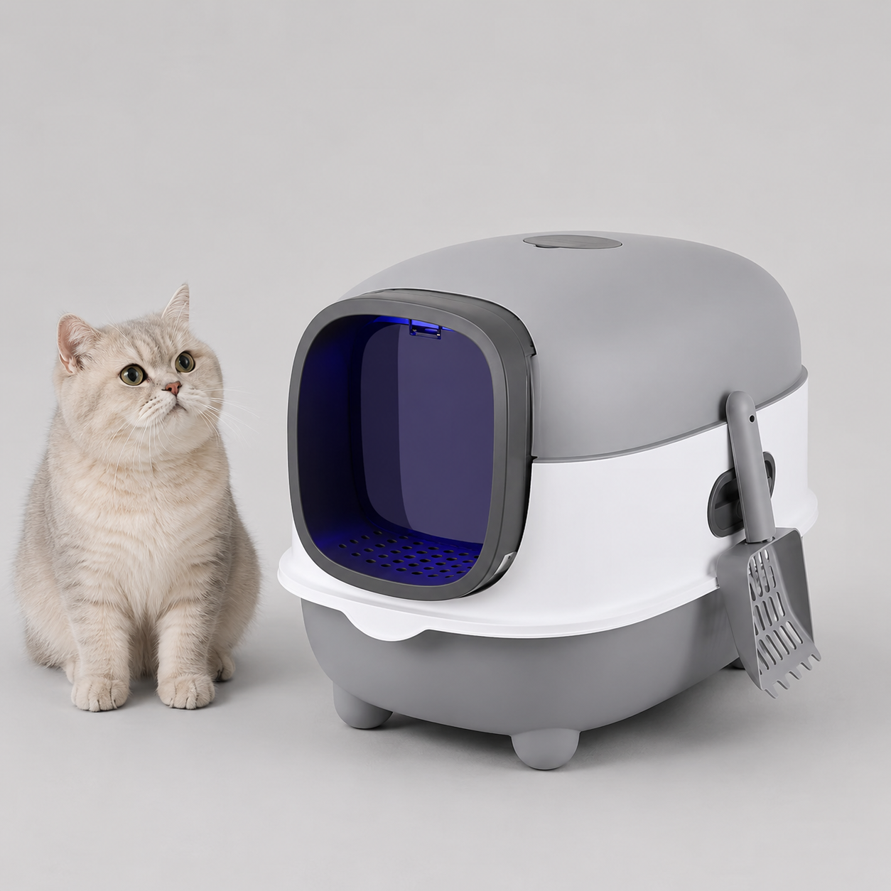 Katzentoilette Geschlossen XXL für Katzen - Kunststoff, mit Schaufel