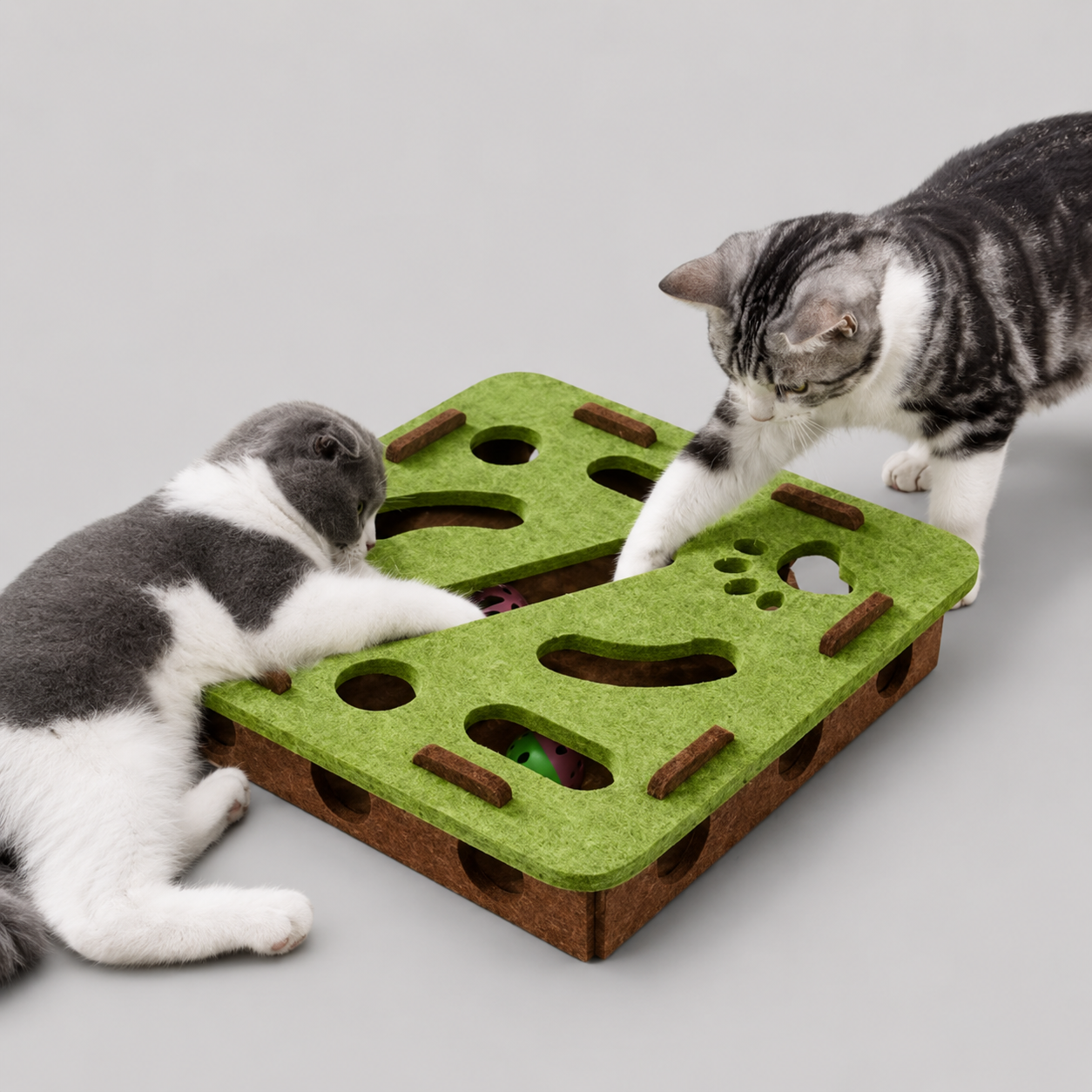 Katzenspielbrett Filz, interaktiv - mit Bällen