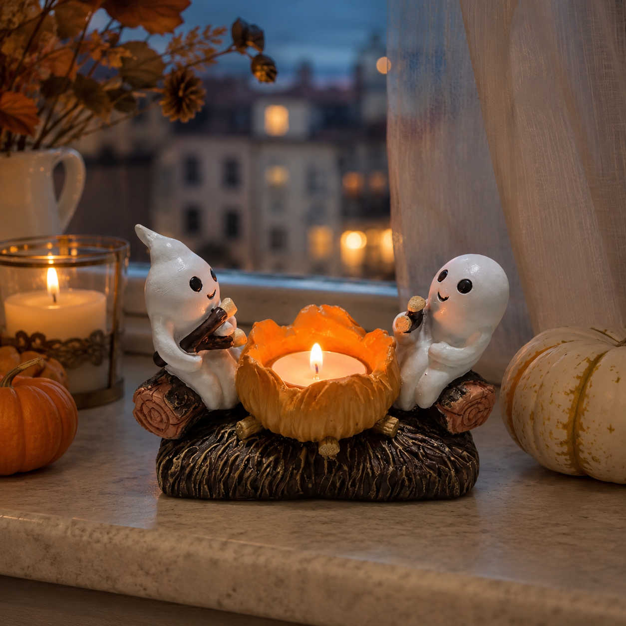 Geister Kerzenhalter Harz - Halloween & Herbst Tischdeko