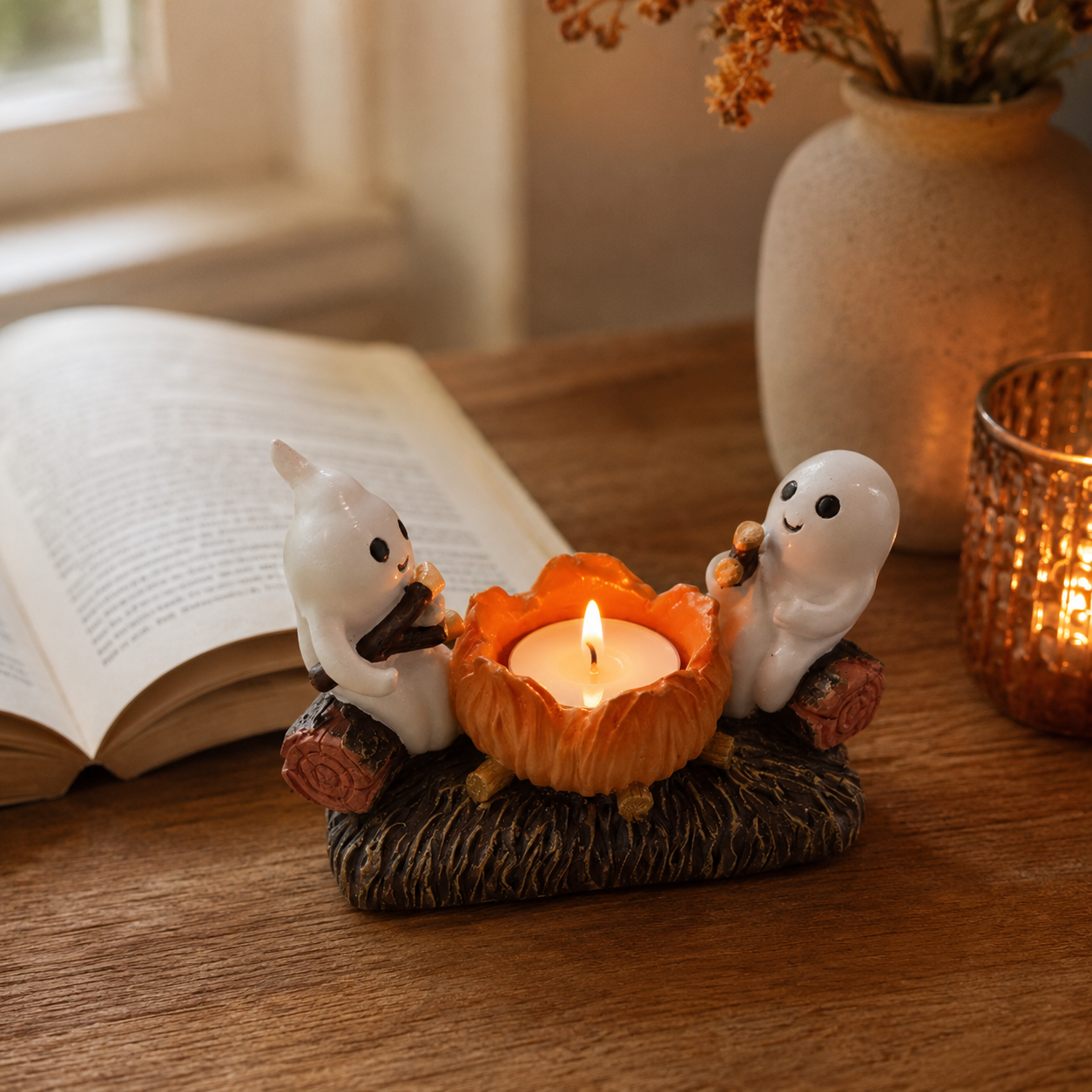 Geister Kerzenhalter Harz - Halloween & Herbst Tischdeko