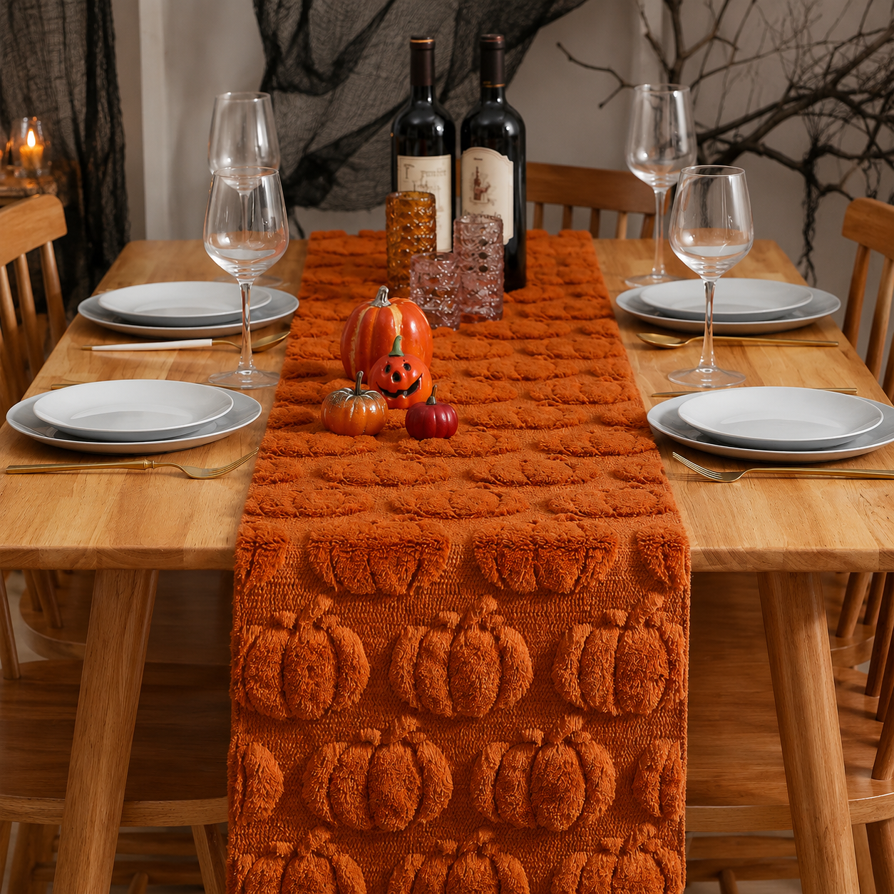 3D Tischläufer für Halloween: Geister & Kürbisse als saisonale Deko