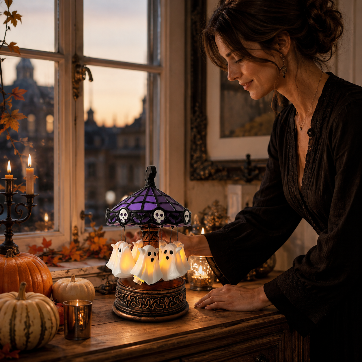 Drehendes Halloween Spukkarussell mit Beleuchtung - Tischdeko