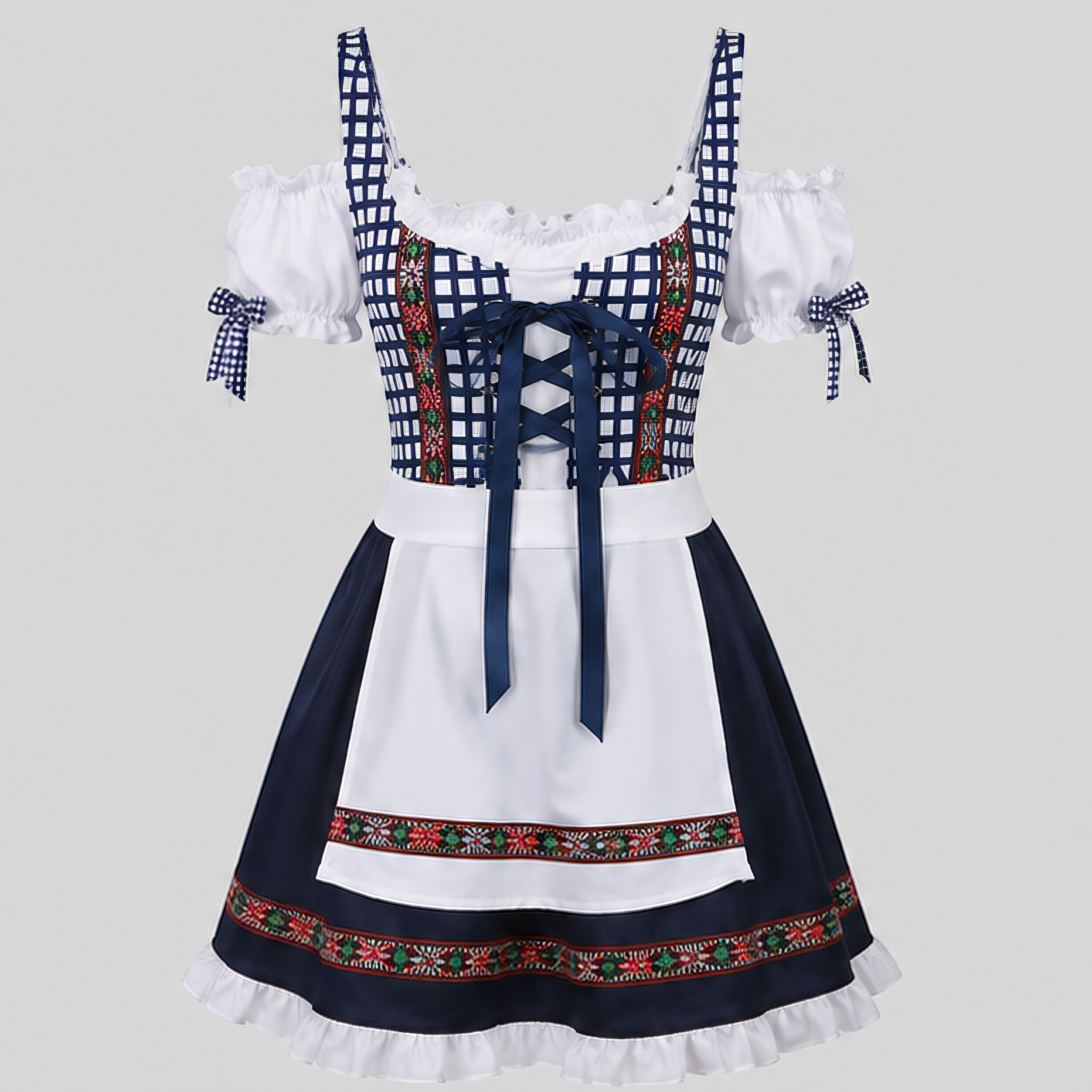 Dirndl Damen - Blaues Trachtenkleid mit Spitze für Oktoberfest