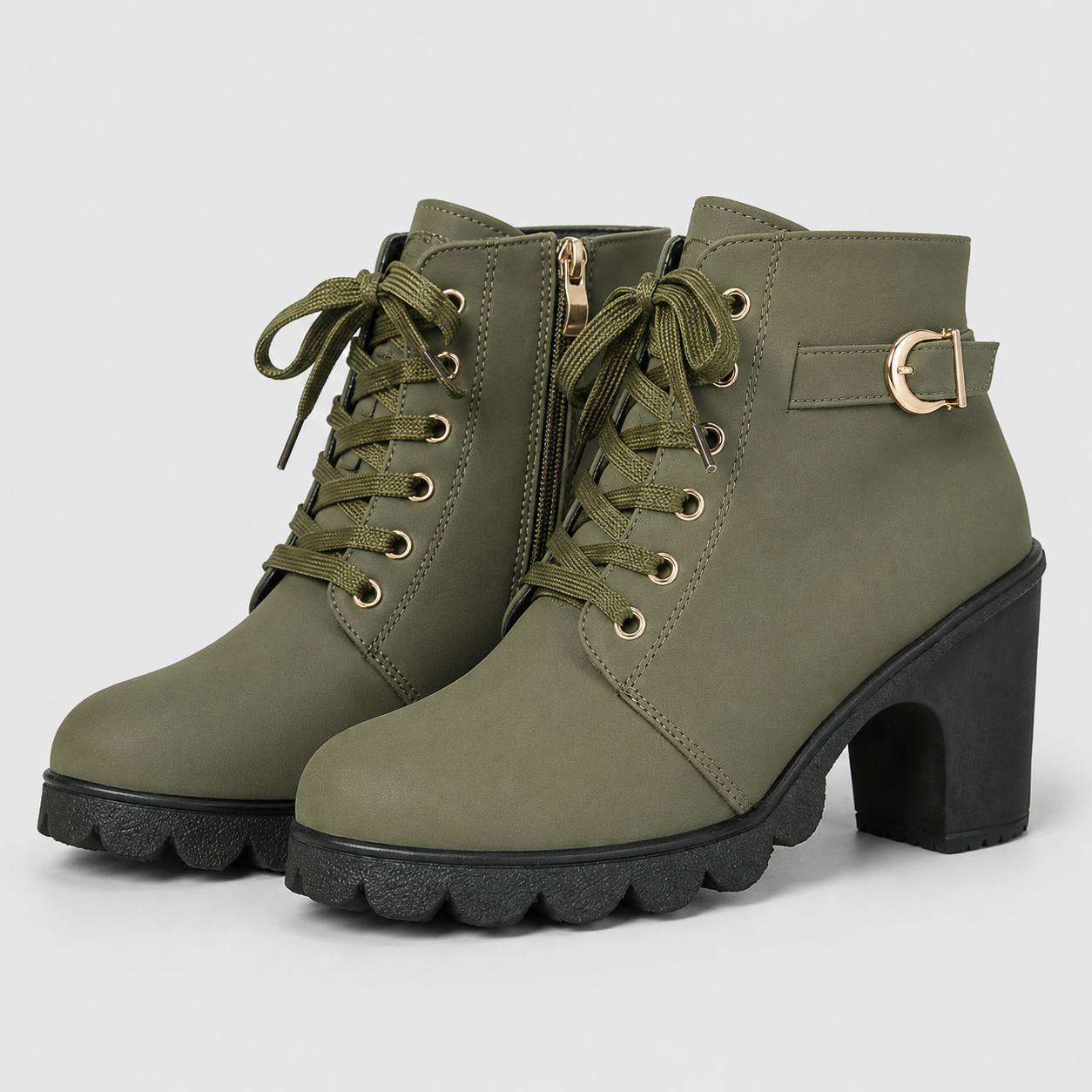 AS - Womens - Boots : Enkellaarzen Dames - Blokhak, Veters en Comfortabele Grip in Groen