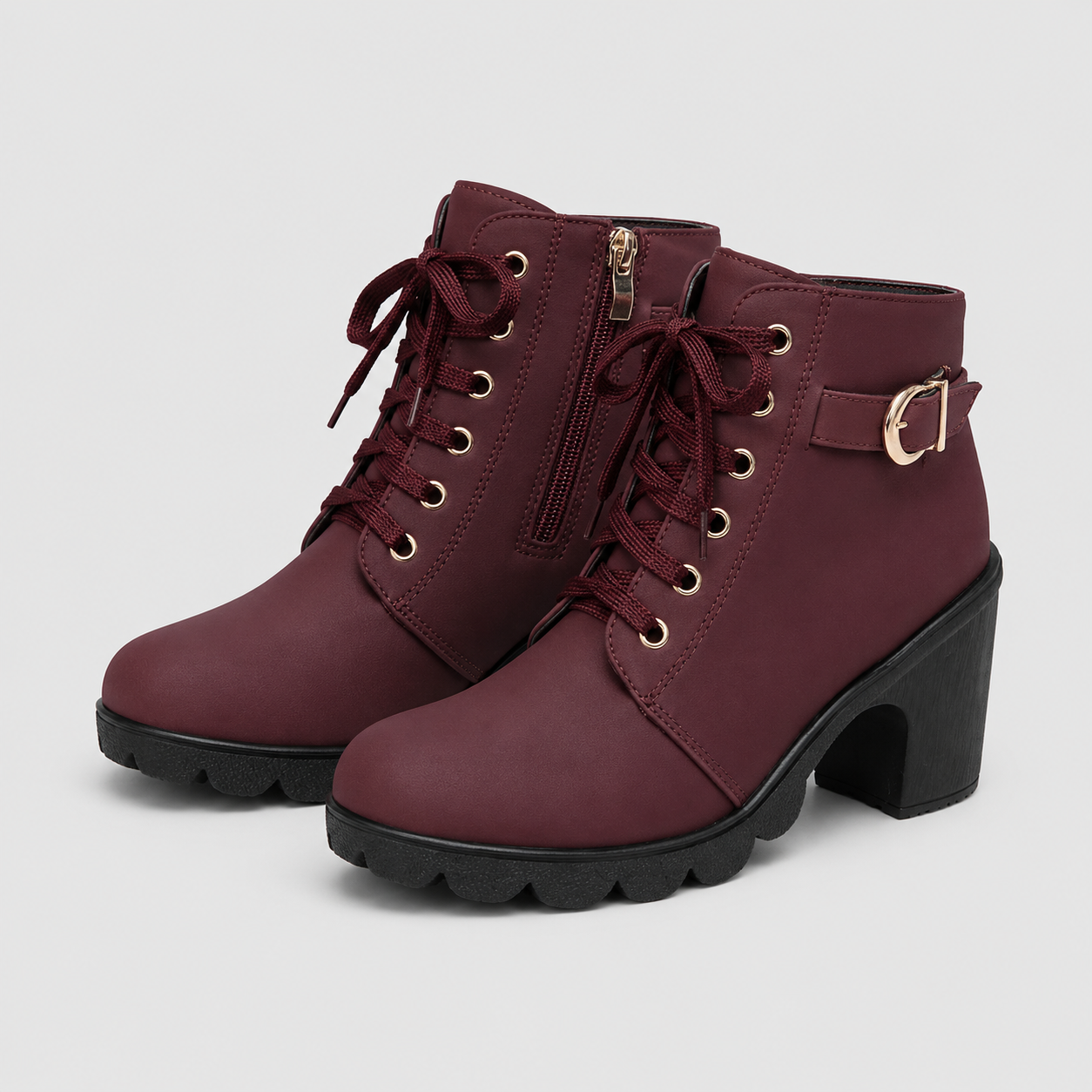 AS - Womens - Boots : Enkellaarzen Dames - Blokhak, Veters en Comfortabele Grip in Rood