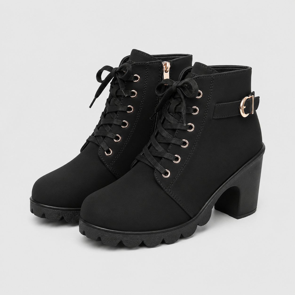 AS - Womens - Boots : Enkellaarzen Dames - Blokhak, Veters en Comfortabele Grip in Zwart