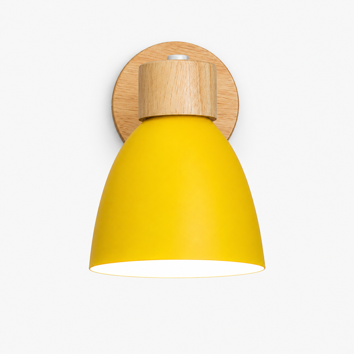 Moderne Wandleuchte mit angewinkeltem Arm, Holz, konischem Schirm