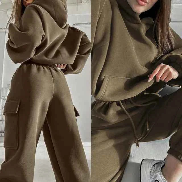 Jasmin Damen Bequemer Hoodie mit Cargo-Taschen & Passende Jogginghosen Set