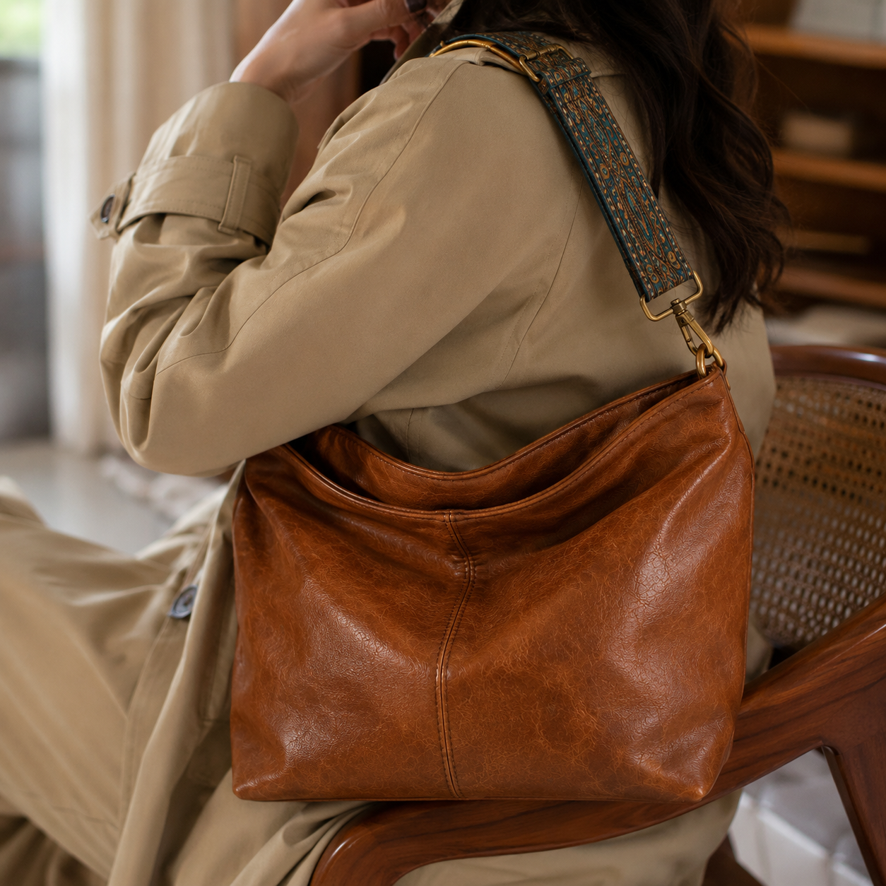 KRISTI - Damen Vintage Skuldertaske mit Lynlås