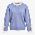 Maglione lavorato a maglia elegante da donna con scollo a coste ondulate alla moda