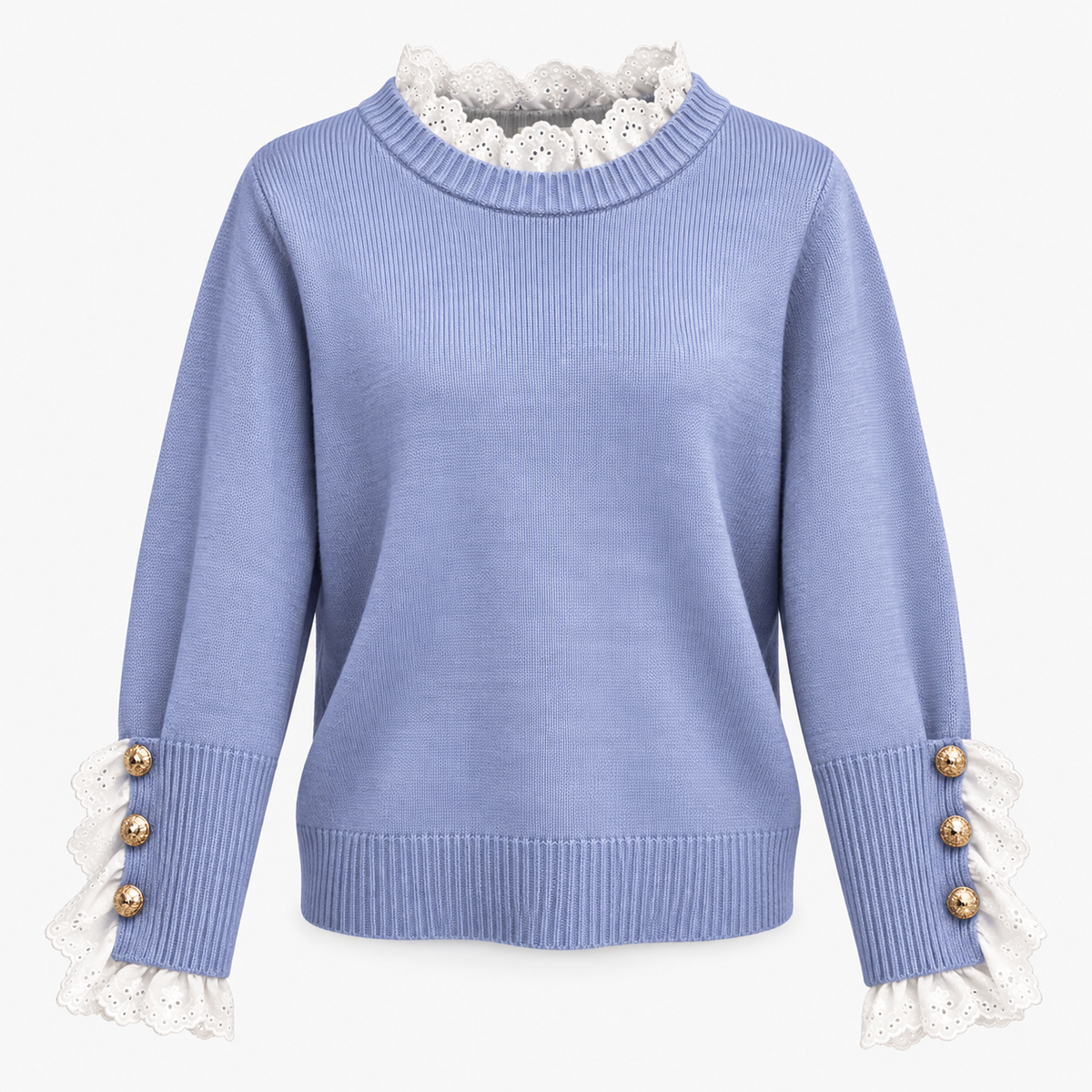 Maglione lavorato a maglia elegante da donna con scollo a coste ondulate alla moda