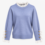 Maglione lavorato a maglia elegante da donna con scollo a coste ondulate alla moda