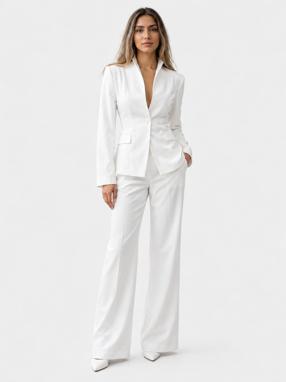 Damen 2-teiliges Hosenanzug-Set aus Polyester mit Blazer und Hose