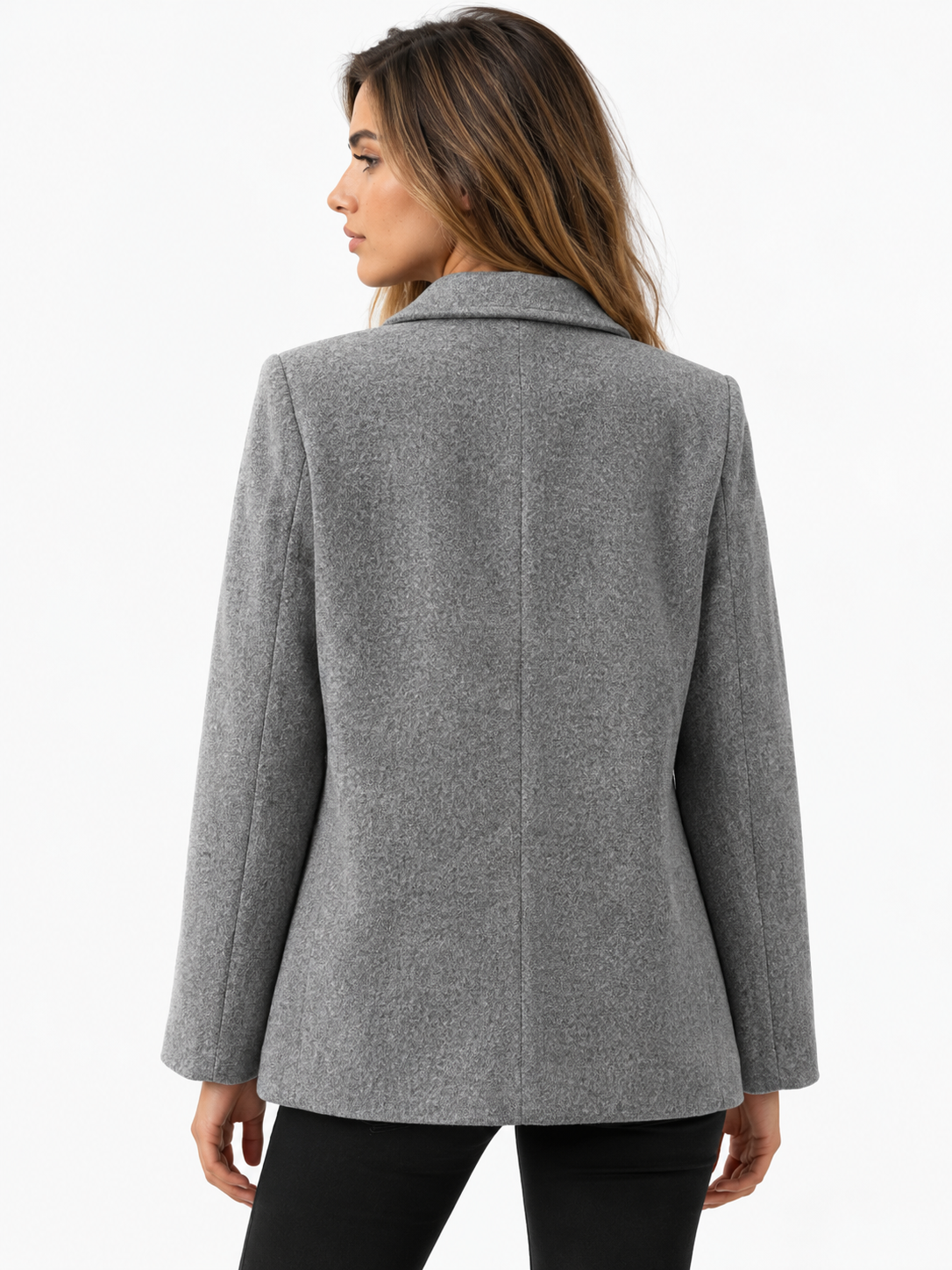 Damen Blazermantel aus Polyester mit Reverskragen, Knopfleiste und Taschen