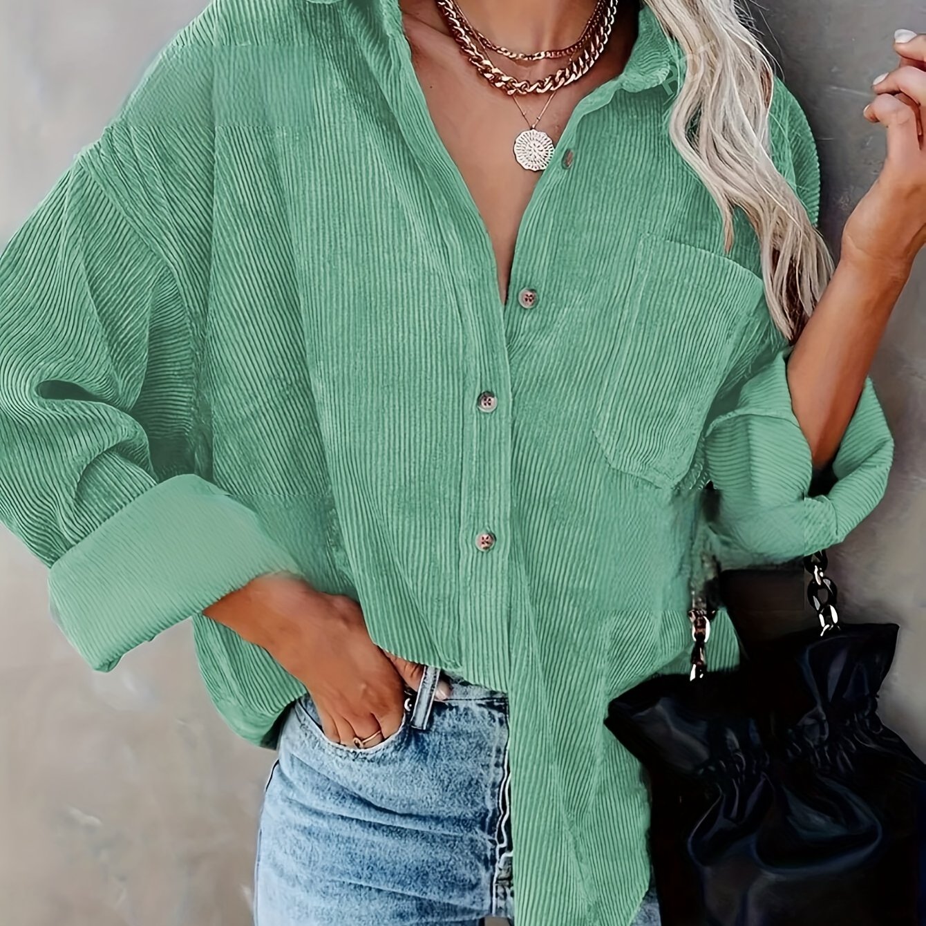 Damen Cord Overshirt mit Knopfleiste 0