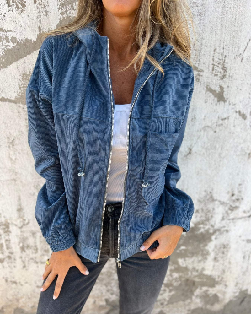 Damen Corduroy Kapuzenjacke mit Reißverschluss 1