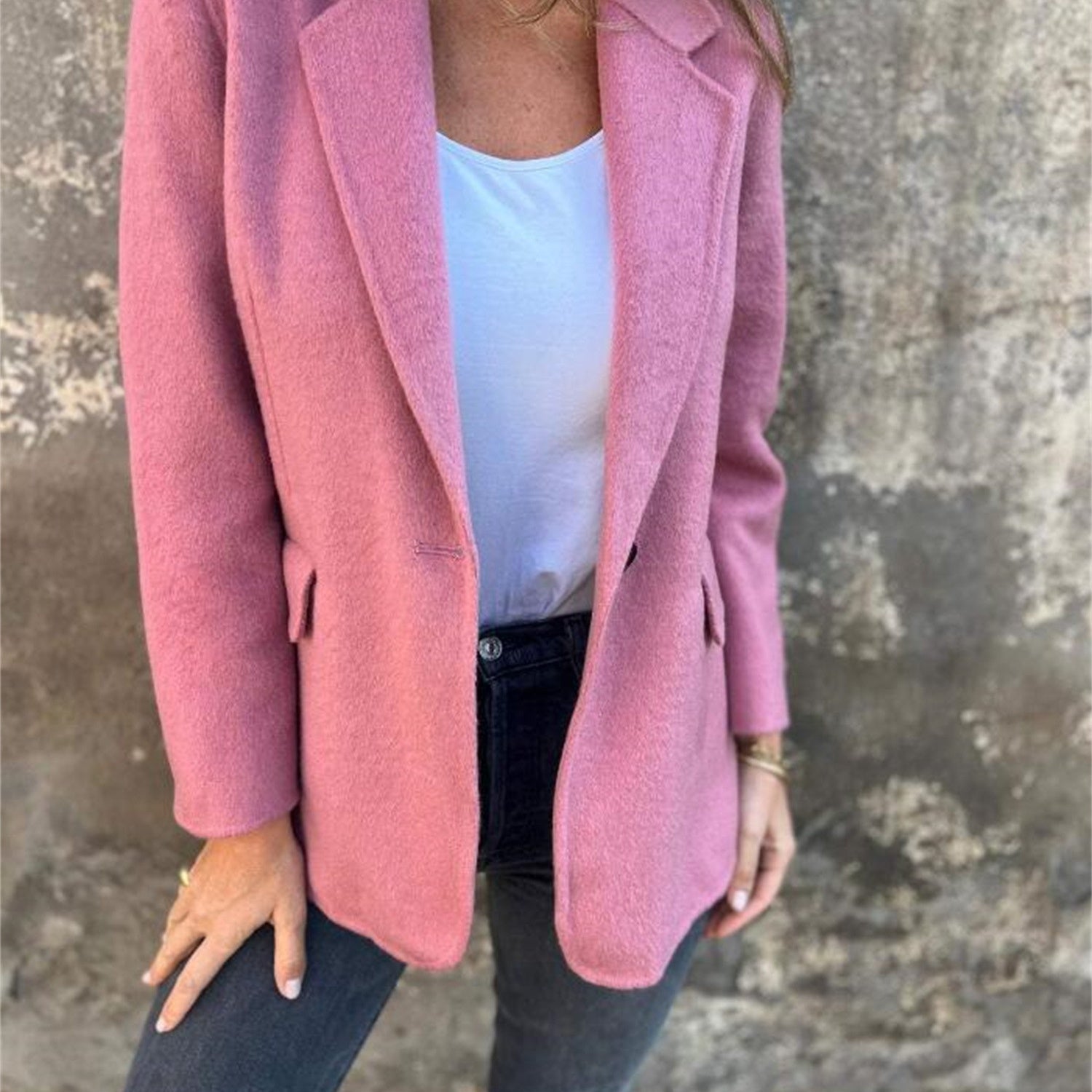Damen Einfarbige Tweed Jacke Elegant 1