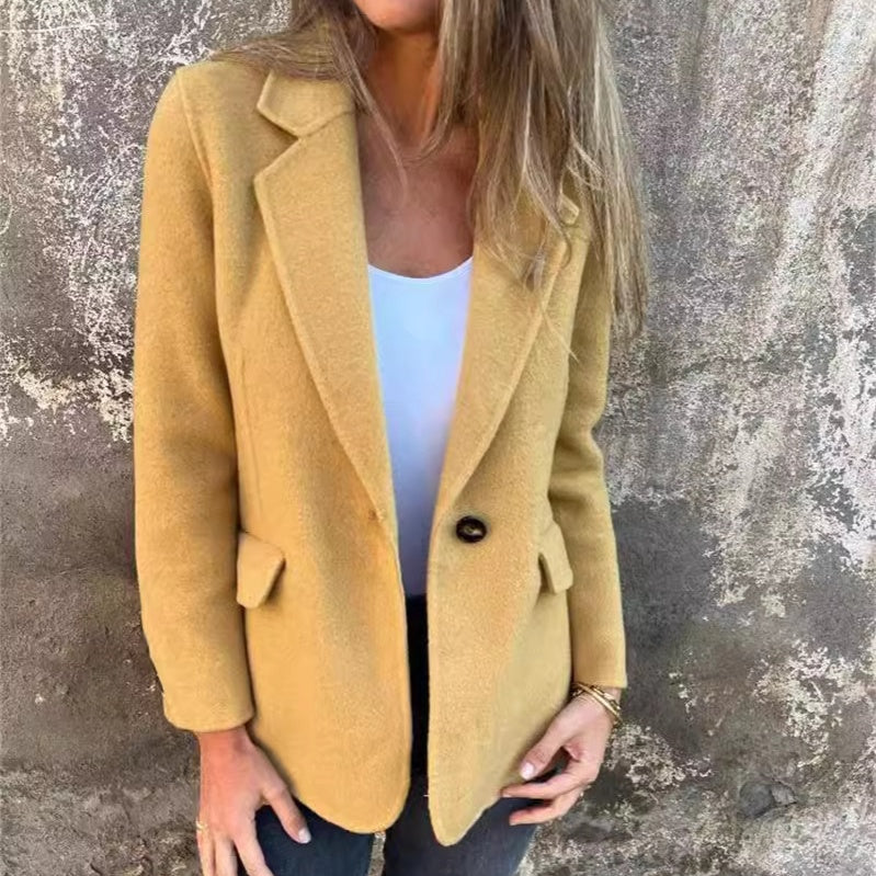 Damen Einfarbige Tweed Jacke Elegant 2
