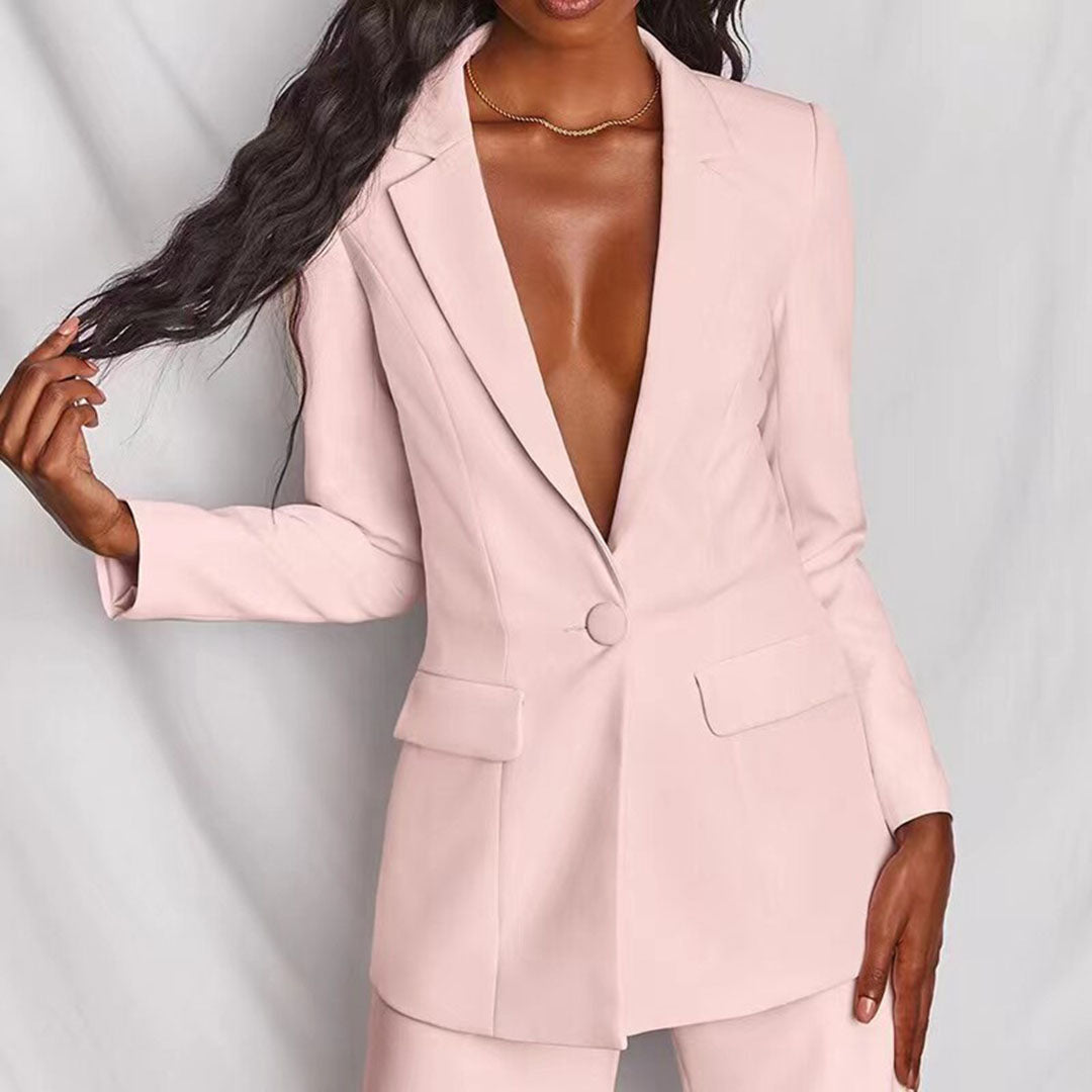 Damen Eleganter Blazer und Hosenset Schwarz