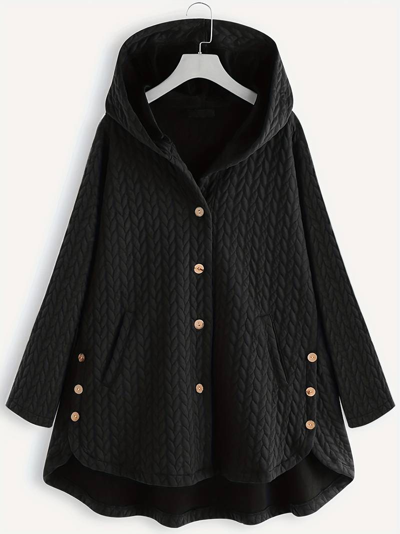 Damen Eleganter Schwarzer Wintermantel Lang