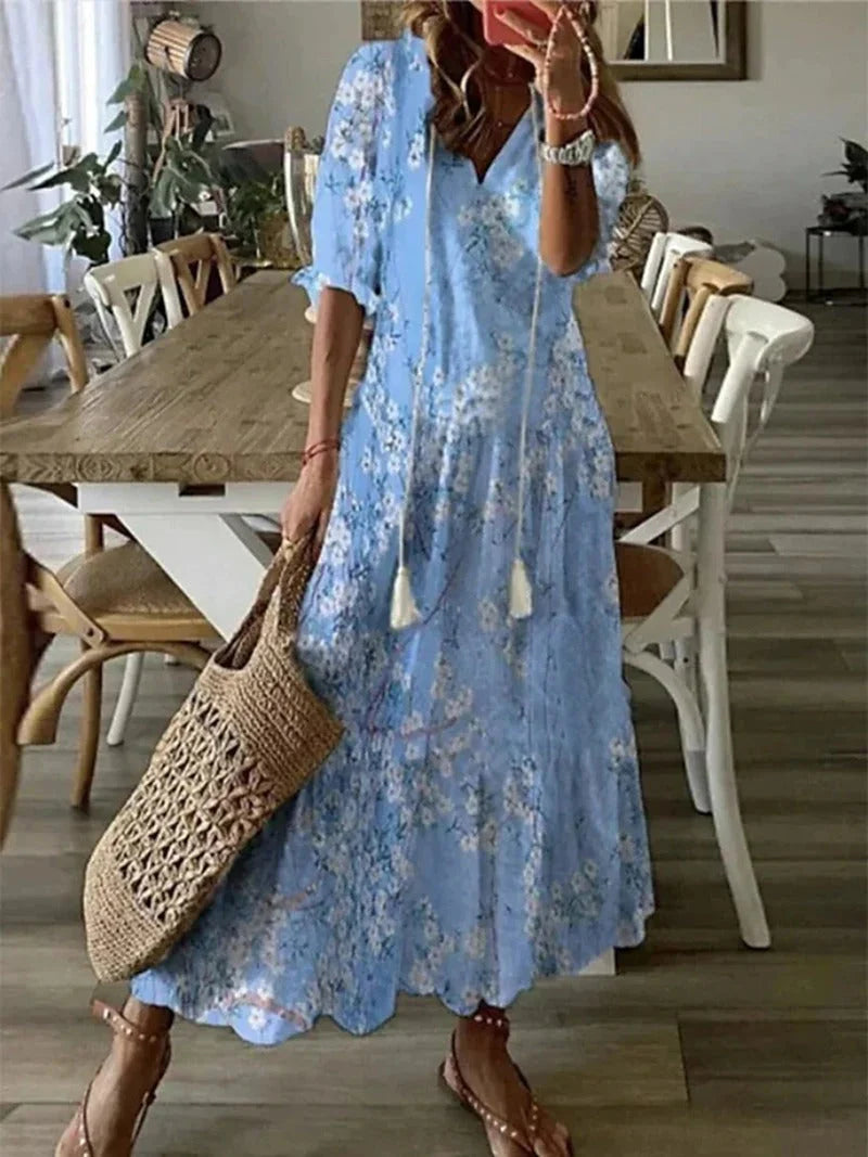 Damen Elegantes Maxi Kleid mit V-Ausschnitt