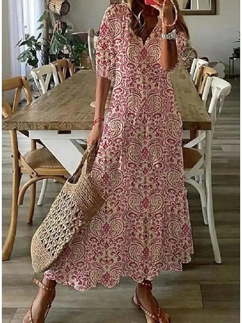 Damen Elegantes Maxi Kleid mit V-Ausschnitt
