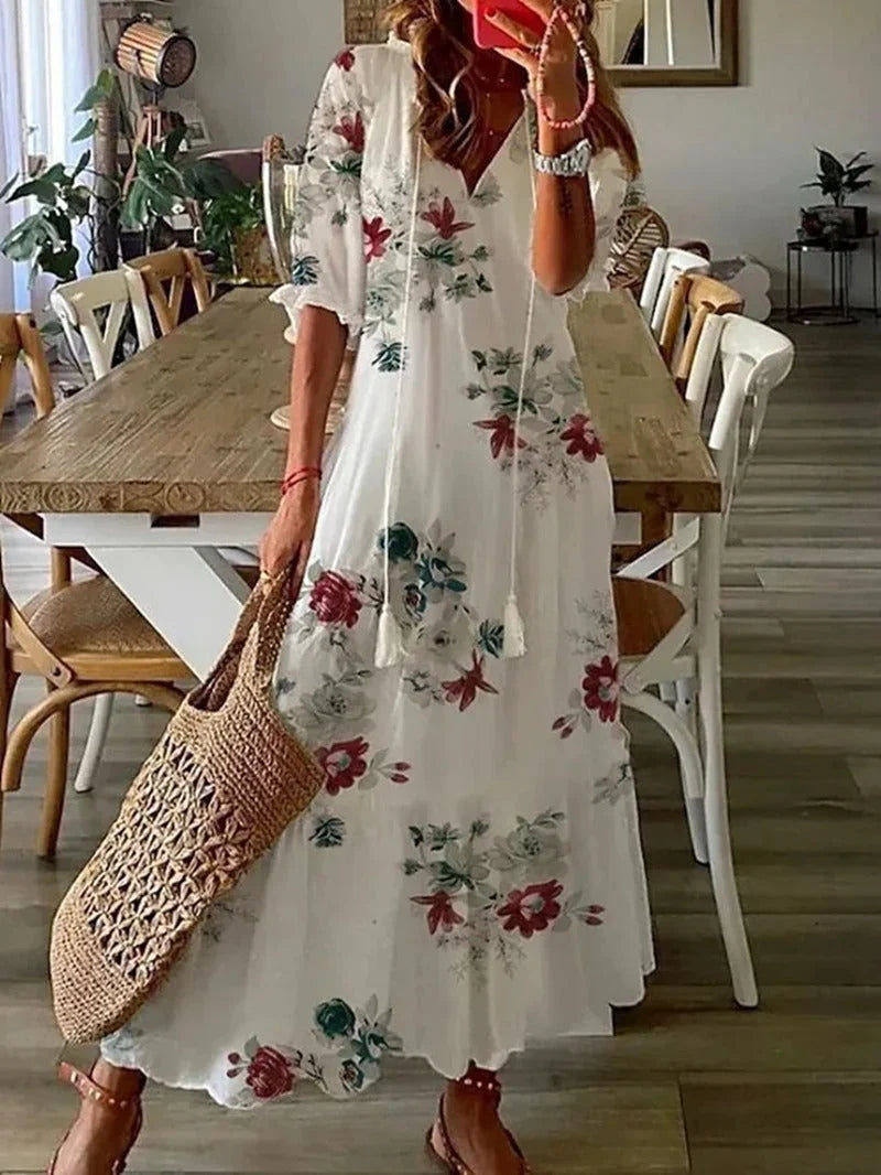 Damen Elegantes Maxi Kleid mit V-Ausschnitt