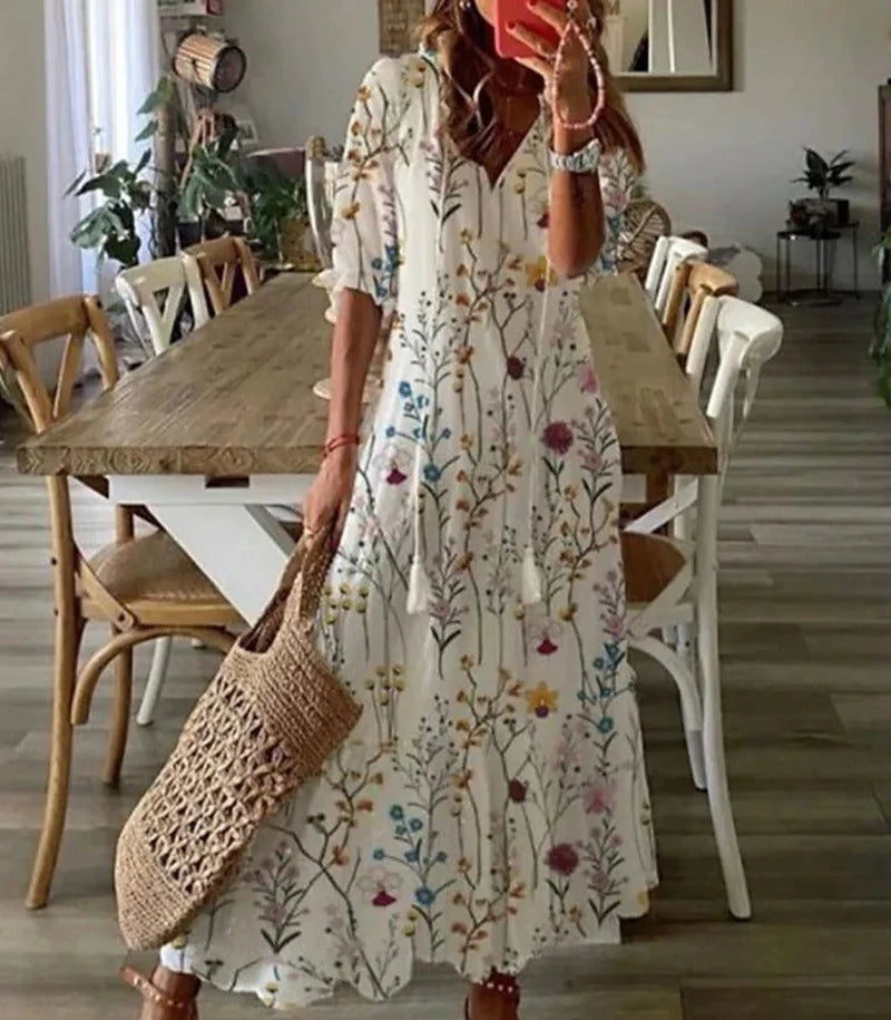 Damen Elegantes Maxi Kleid mit V-Ausschnitt