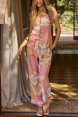 Damen Hochtaillierte Stoffhose mit Kunstmotiv