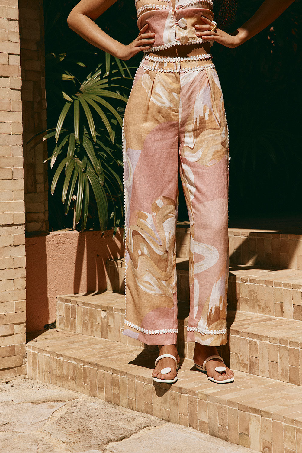 Damen Hochtaillierte Stoffhose mit Kunstmotiv