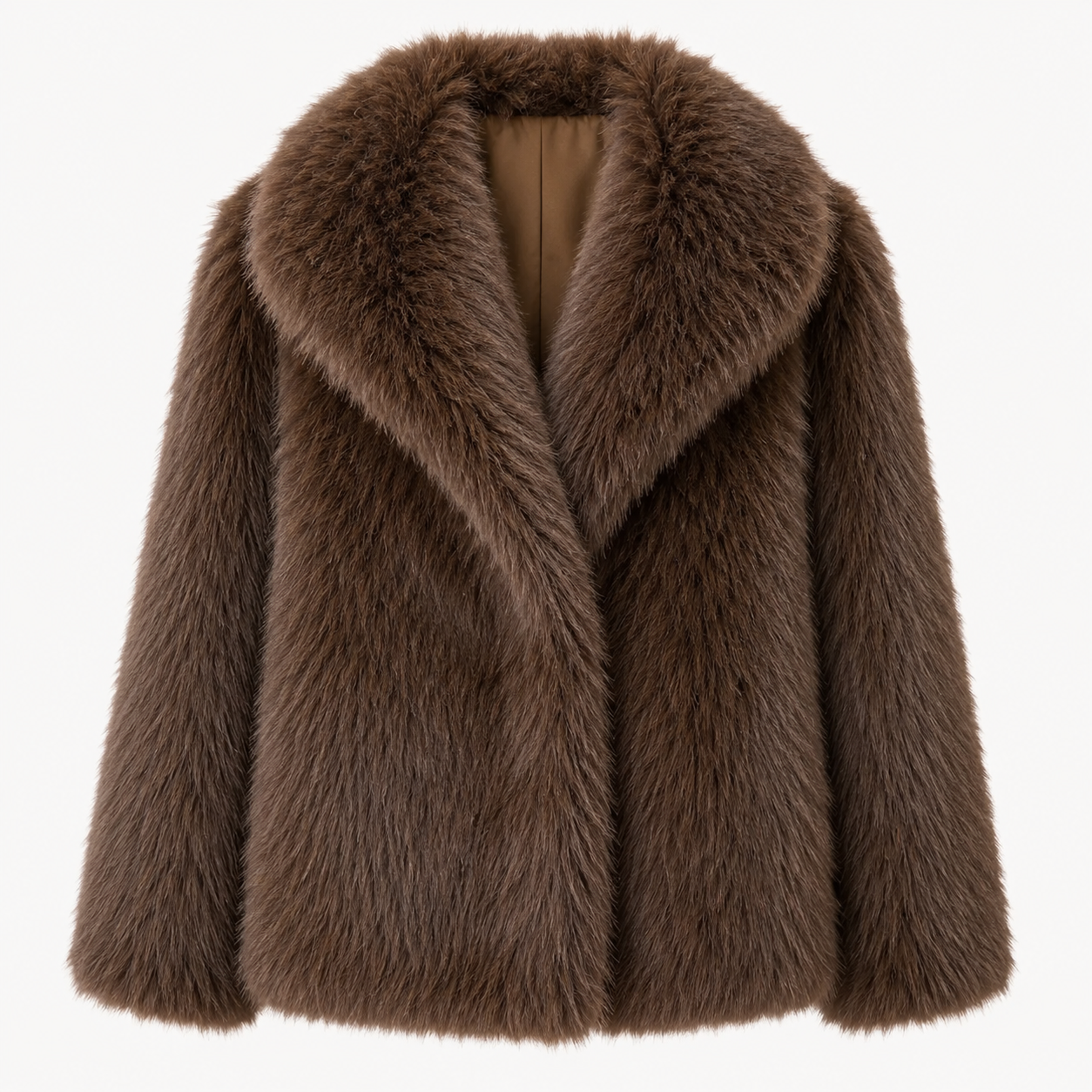 Minimalistický kabát z jednobarevné umělé kožešiny ve vintage stylu