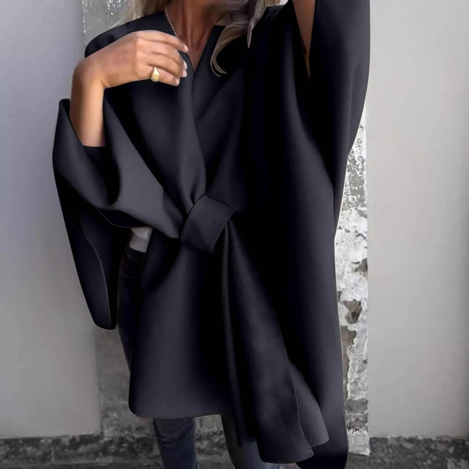 Damen Lange Strickjacke mit Batwing-Ärmeln 0