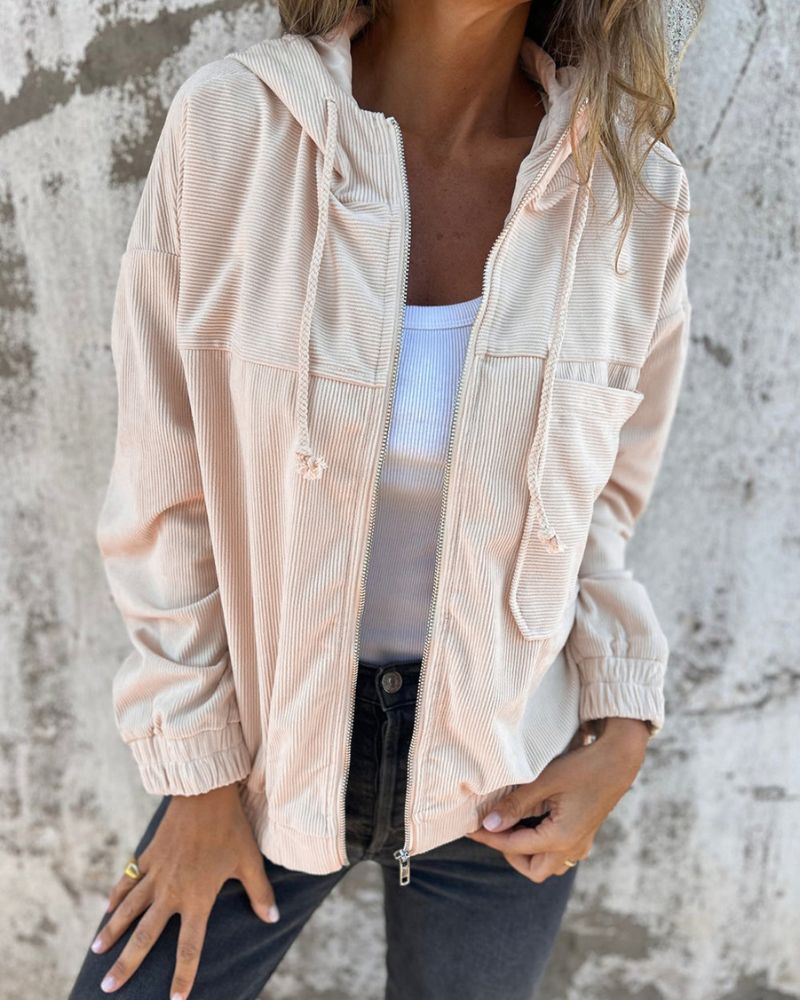 Damen Leichte Corduroy Jacke mit Kapuze 0