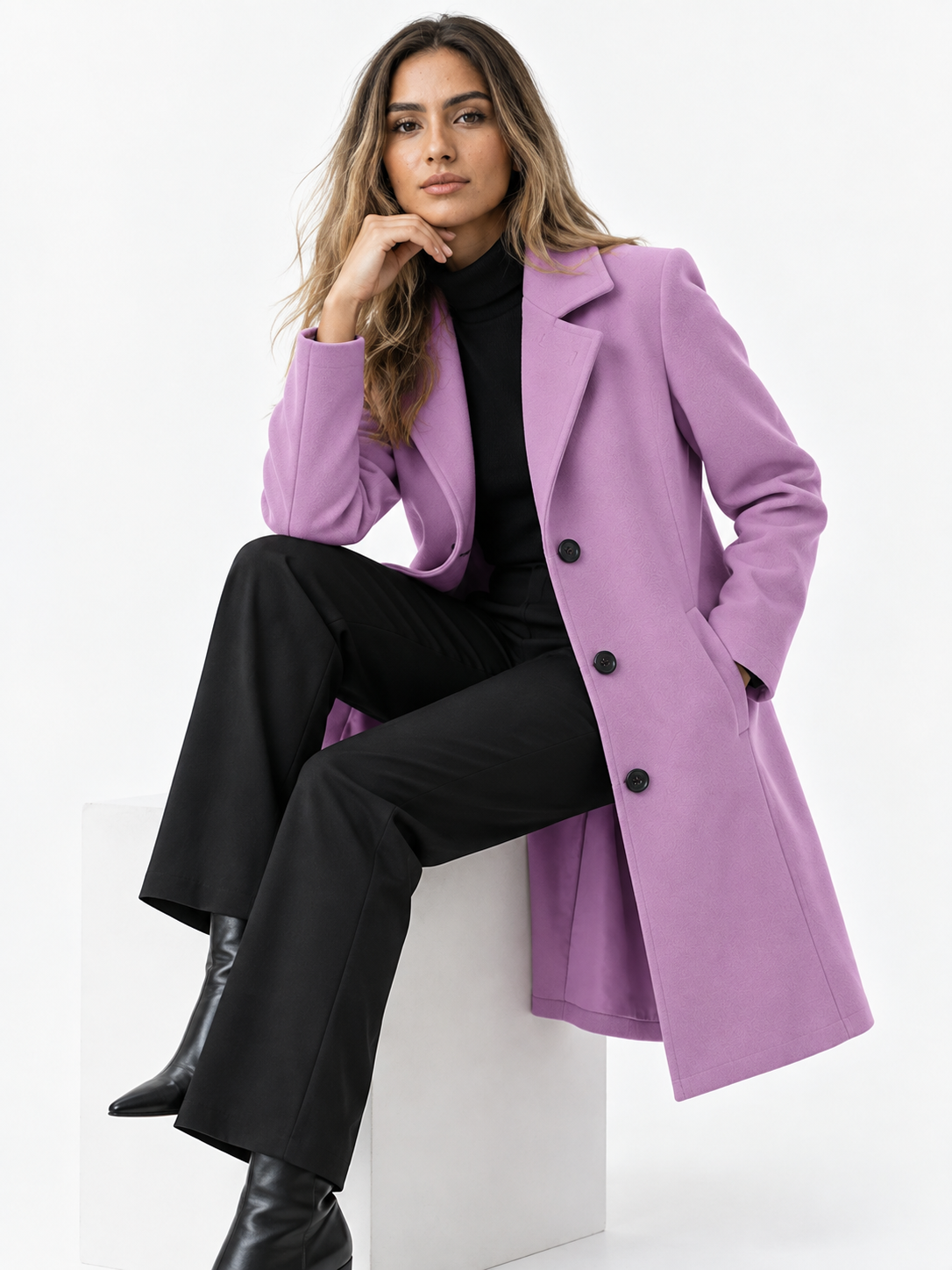Damen Mantel aus Polyester mit Reverskragen und Knopfverschluss