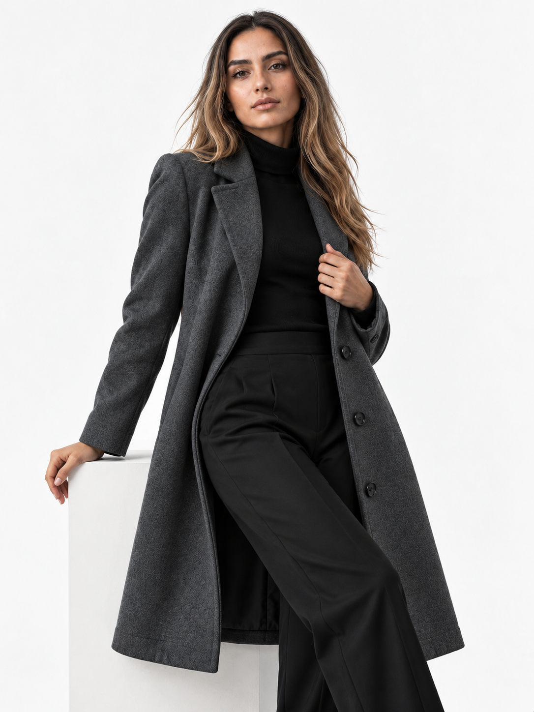 Damen Mantel aus Polyester mit Reverskragen und Knopfverschluss