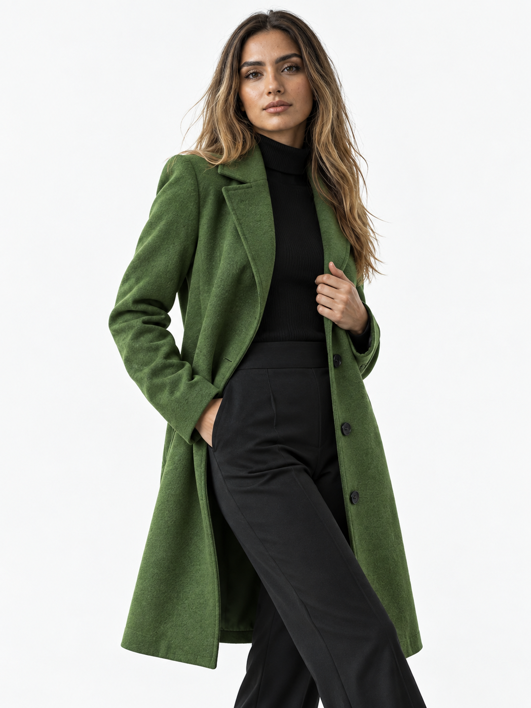 Damen Mantel aus Polyester mit Reverskragen und Knopfverschluss