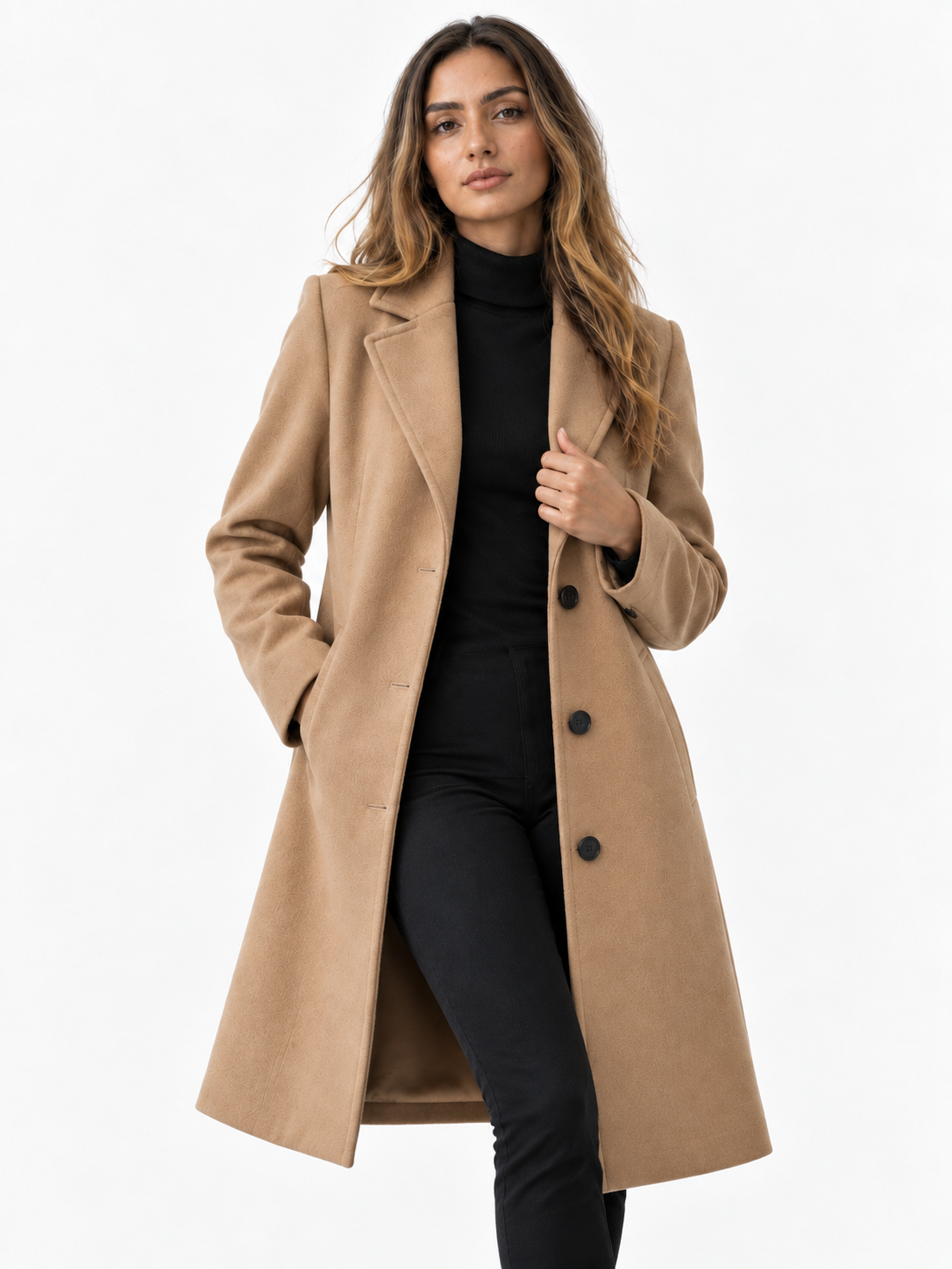 Damen Mantel aus Polyester mit Reverskragen und Knopfverschluss