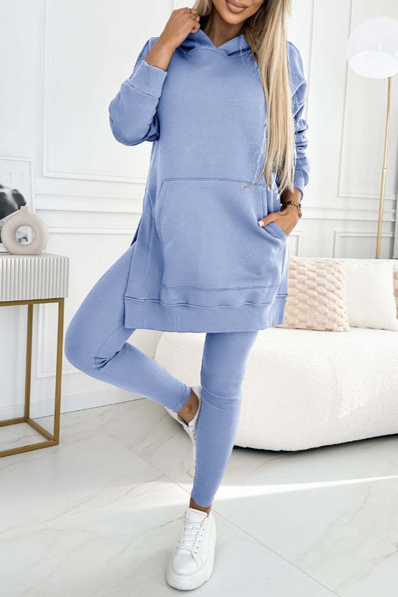 Damen Midikleid mit Schlitz und Kapuze 0