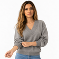 Damen Strickpullover mit V-Ausschnitt und langen Ärmeln
