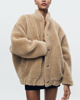 Damen Teddybär-Optik Jacke für Winter