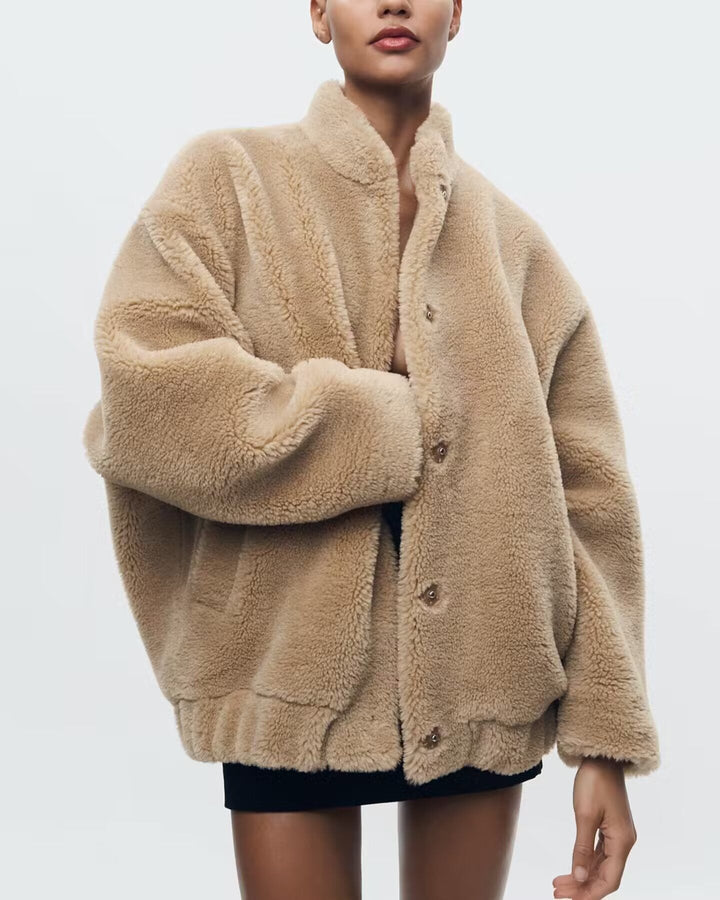 Damen Teddybär-Optik Jacke für Winter 0