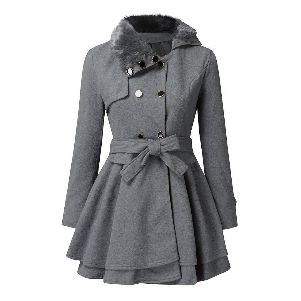 Damen Trenchcoat mit Gürtel und veganem Pelz 1